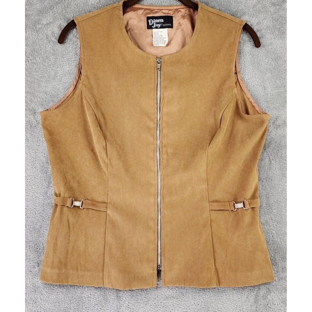 Dawn Joy Fashions Vest Womens Size 11/12 Brown Full Zip Sleeveless Vintage USA